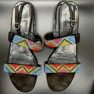 VANELI Black Leather Sandals With Colorful Bling. Size 11 N. D6/A1904